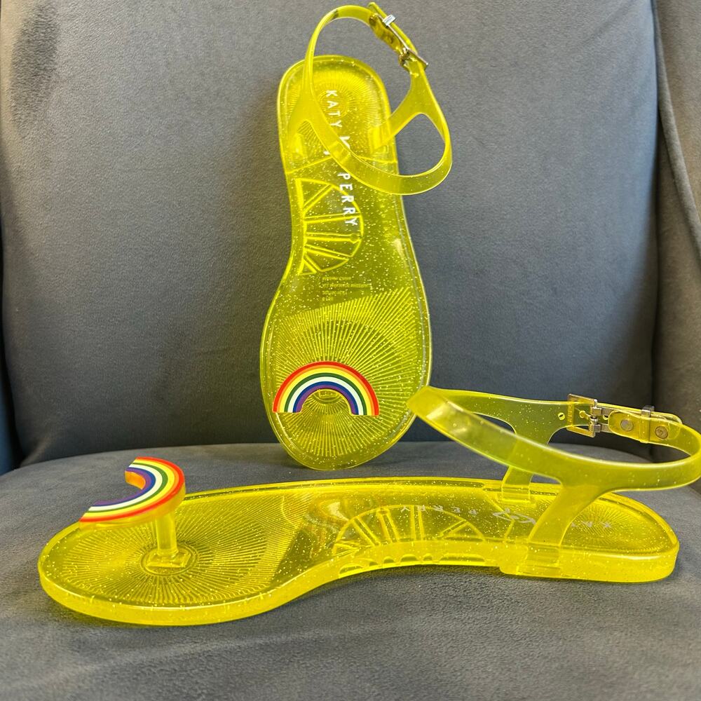 “The Geli” Katy Perry sandals- US6/EU36 yellow, glitter, rainbow ornament buckle